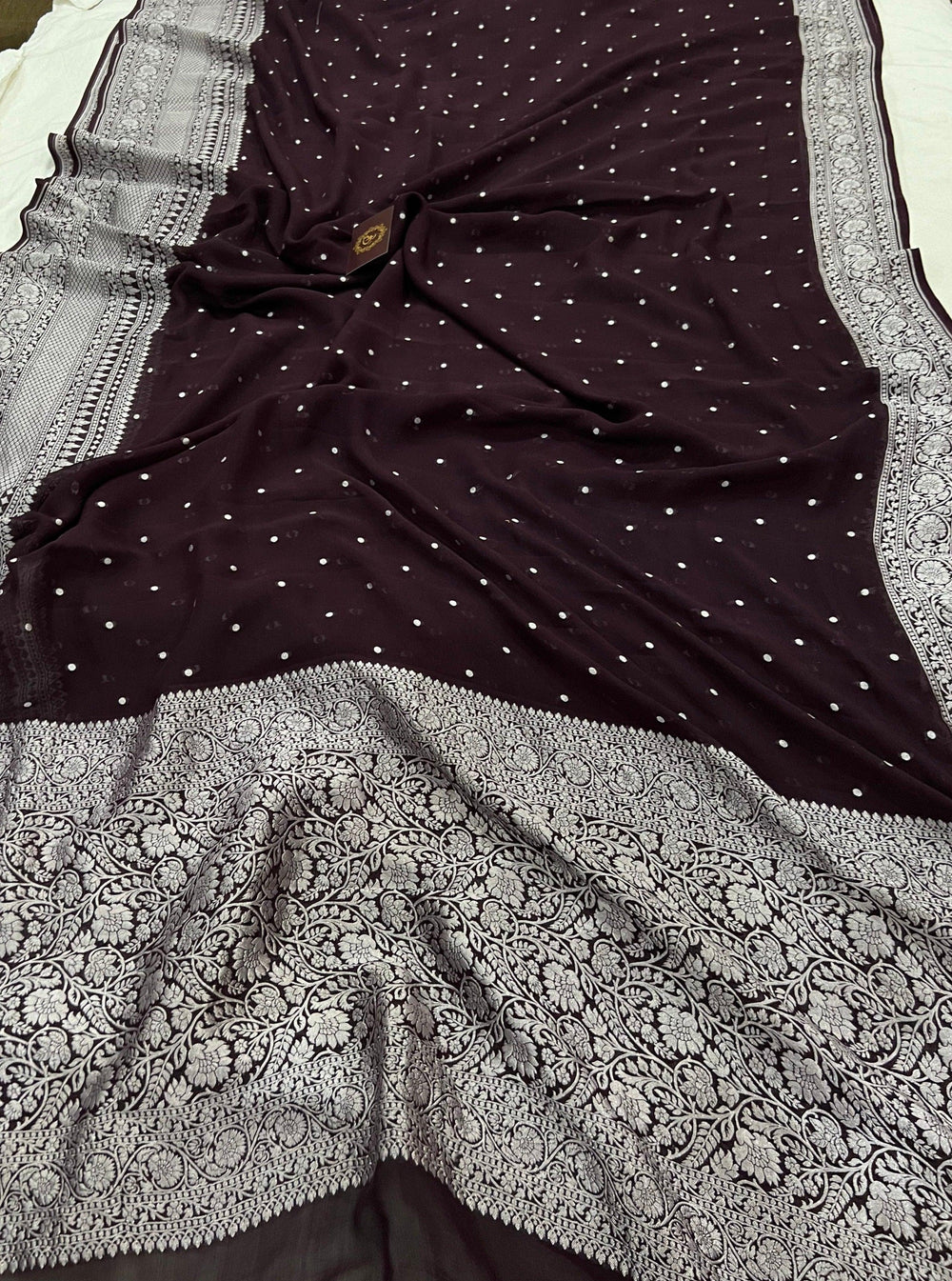 Coffee Brown Pure Khaddi Georgette Banarasi Handloom Saree - Aura Benaras