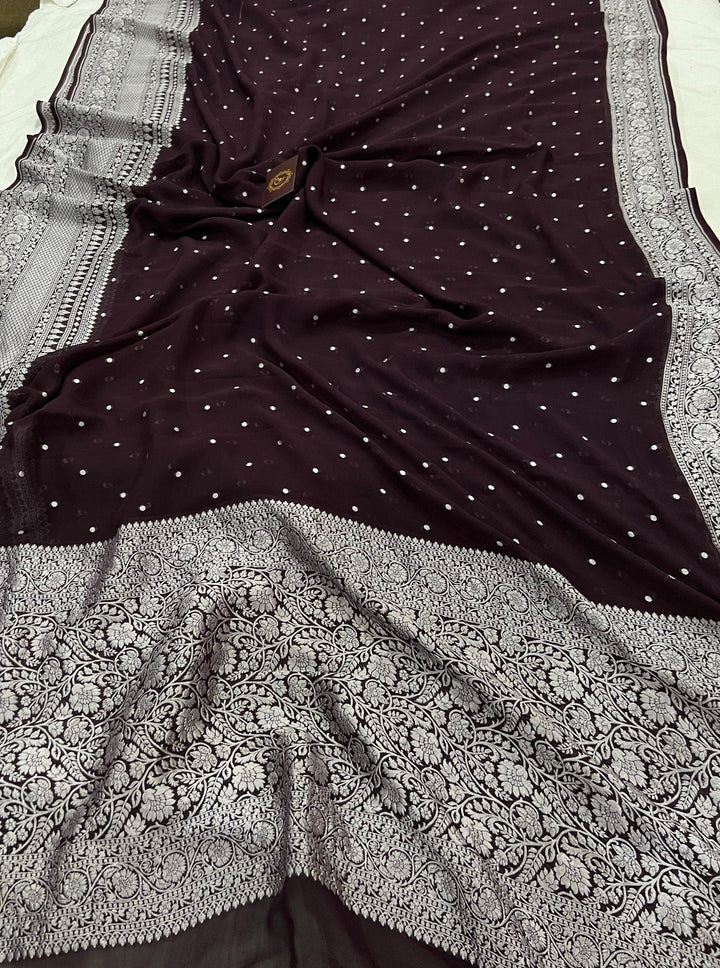 Coffee Brown Pure Khaddi Georgette Banarasi Handloom Saree - Aura Benaras