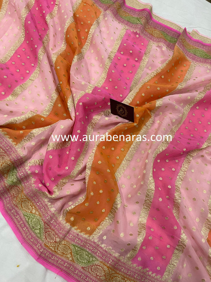 Baby Pink Rangkaat Banarasi Khaddi Georgette Saree - Aura Benaras