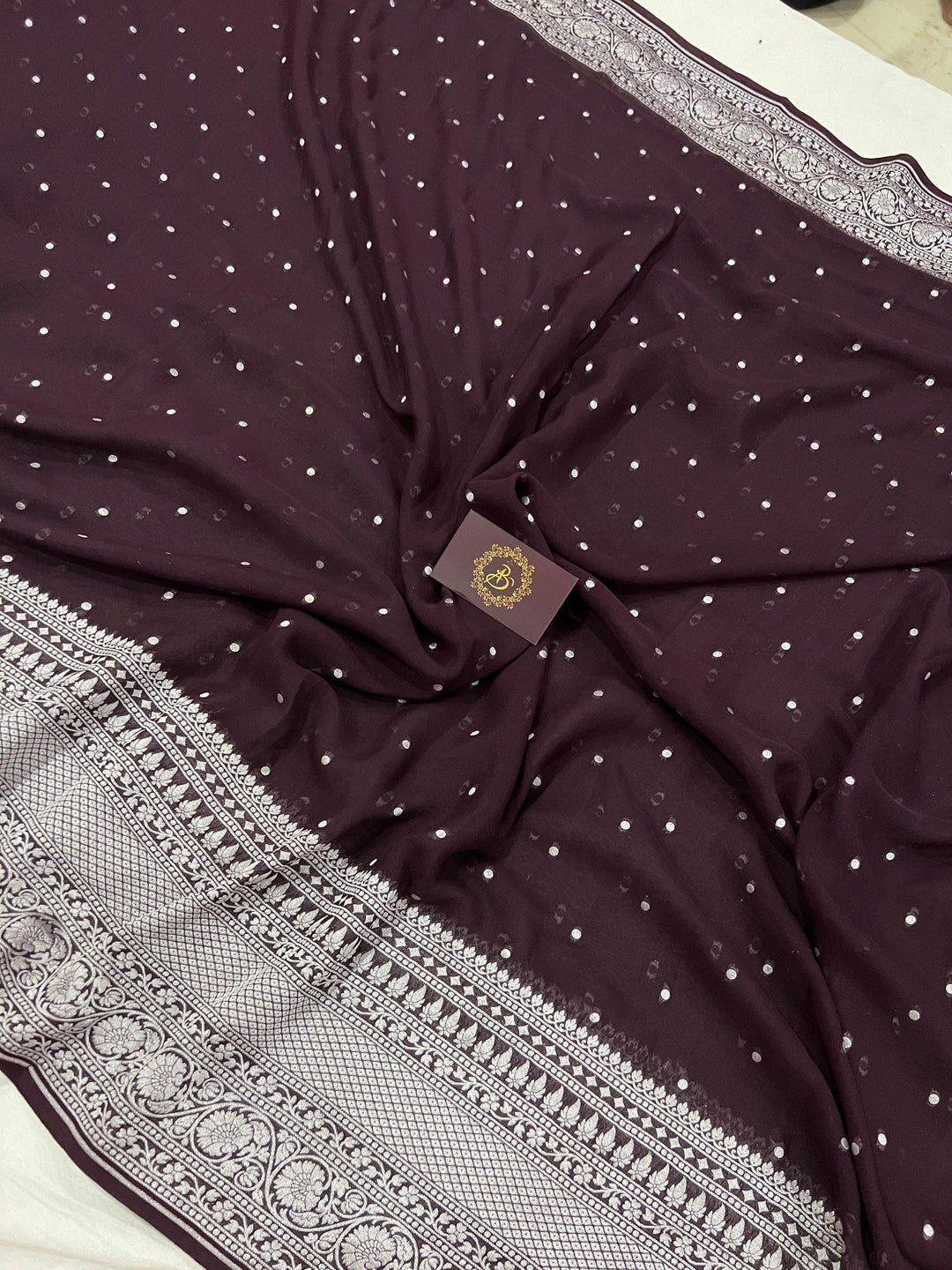 Coffee Brown Pure Khaddi Georgette Banarasi Handloom Saree - Aura Benaras