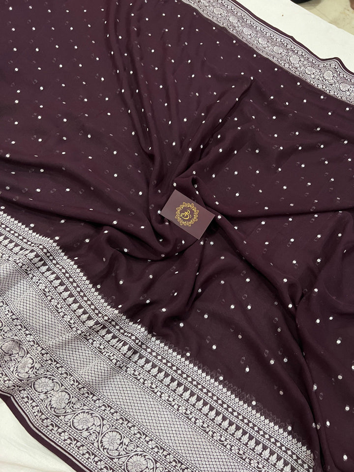 Coffee Brown Pure Khaddi Georgette Banarasi Handloom Saree - Aura Benaras