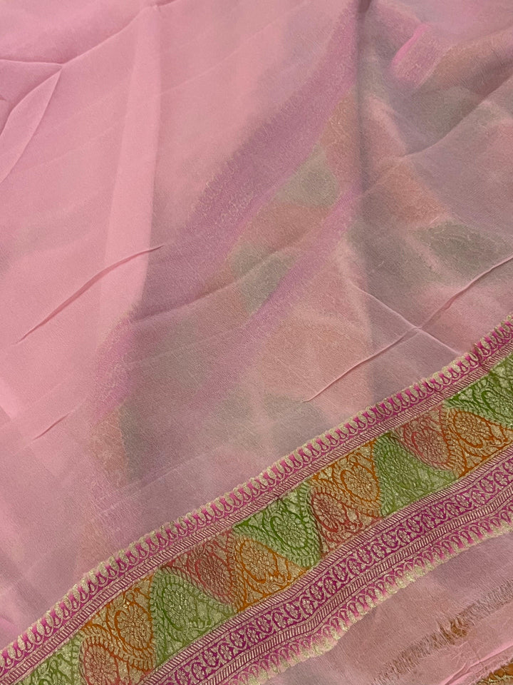 Baby Pink Rangkaat Banarasi Khaddi Georgette Saree