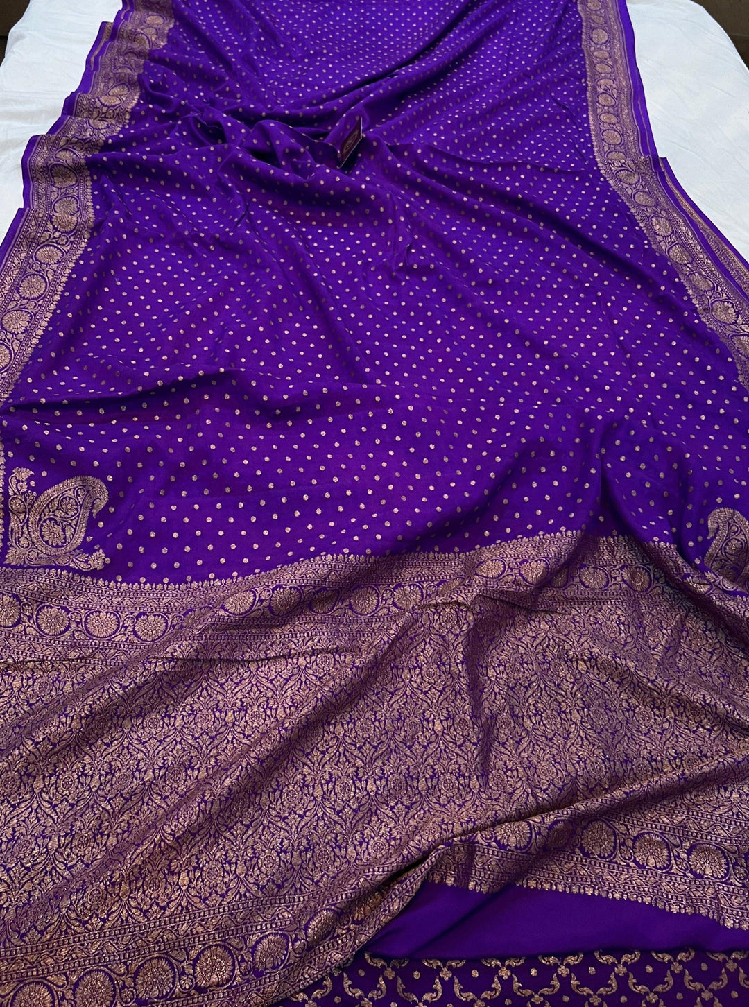 Purple Pure Banarasi Khaddi Crepe Silk Saree - Aura Benaras