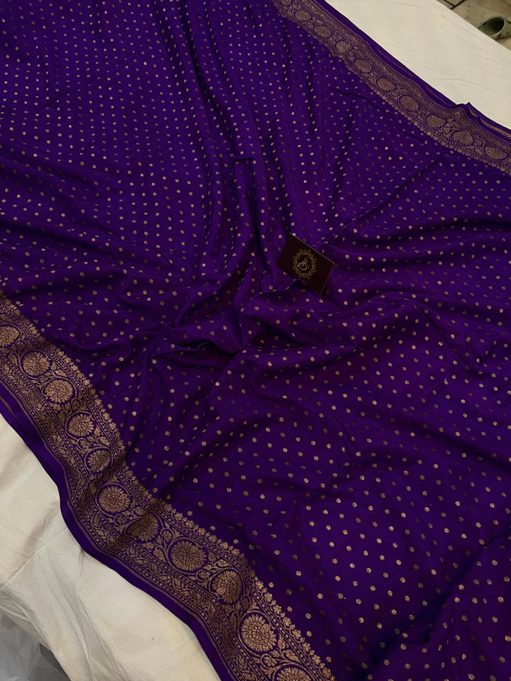 Purple Pure Banarasi Khaddi Crepe Silk Saree - Aura Benaras