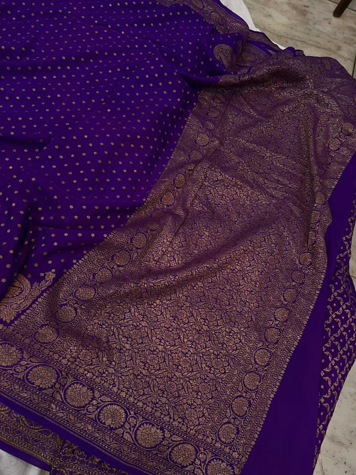 Purple Pure Banarasi Khaddi Crepe Silk Saree - Aura Benaras
