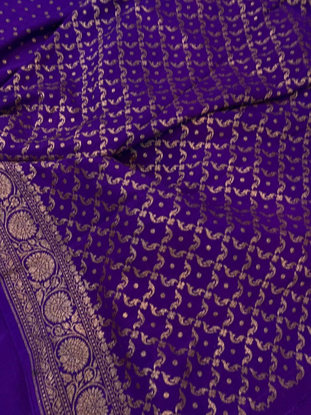 Purple Pure Banarasi Khaddi Crepe Silk Saree - Aura Benaras