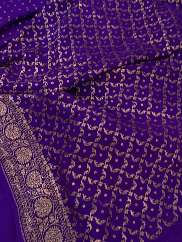 Purple Pure Banarasi Khaddi Crepe Silk Saree - Aura Benaras