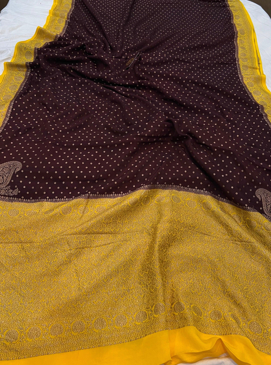 Coffee Brown Pure Banarasi Khaddi Crepe Silk Saree - Aura Benaras