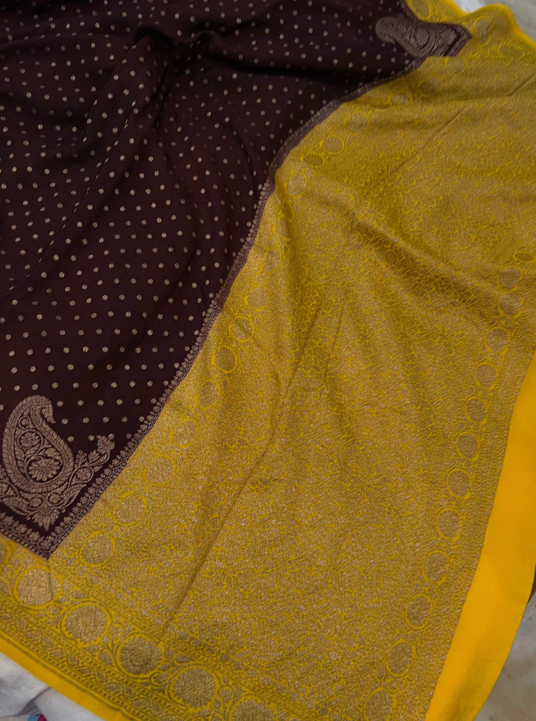 Coffee Brown Pure Banarasi Khaddi Crepe Silk Saree - Aura Benaras