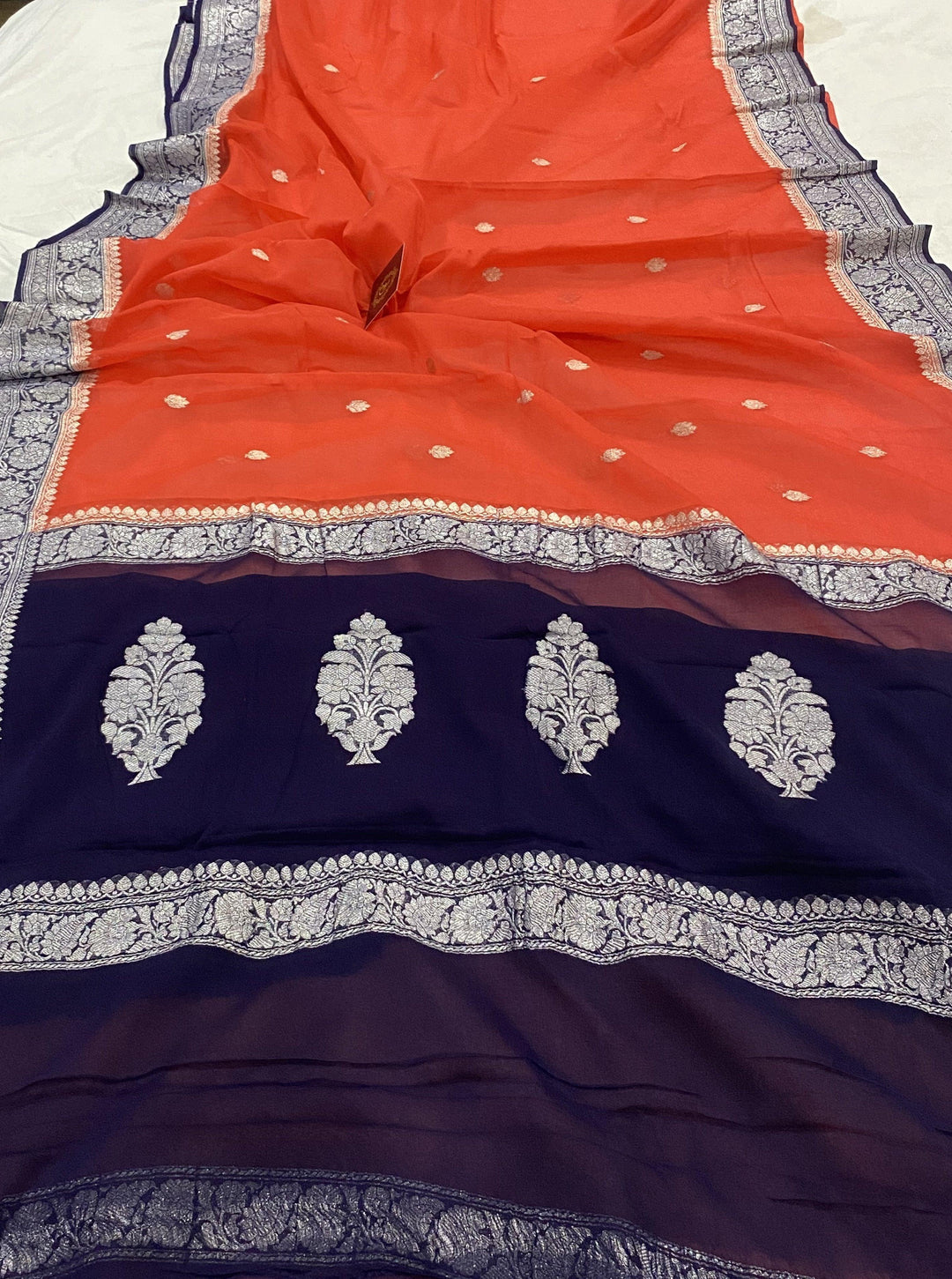 Red Banarasi Handloom Pure Georgette Silk Saree - Aura Benaras