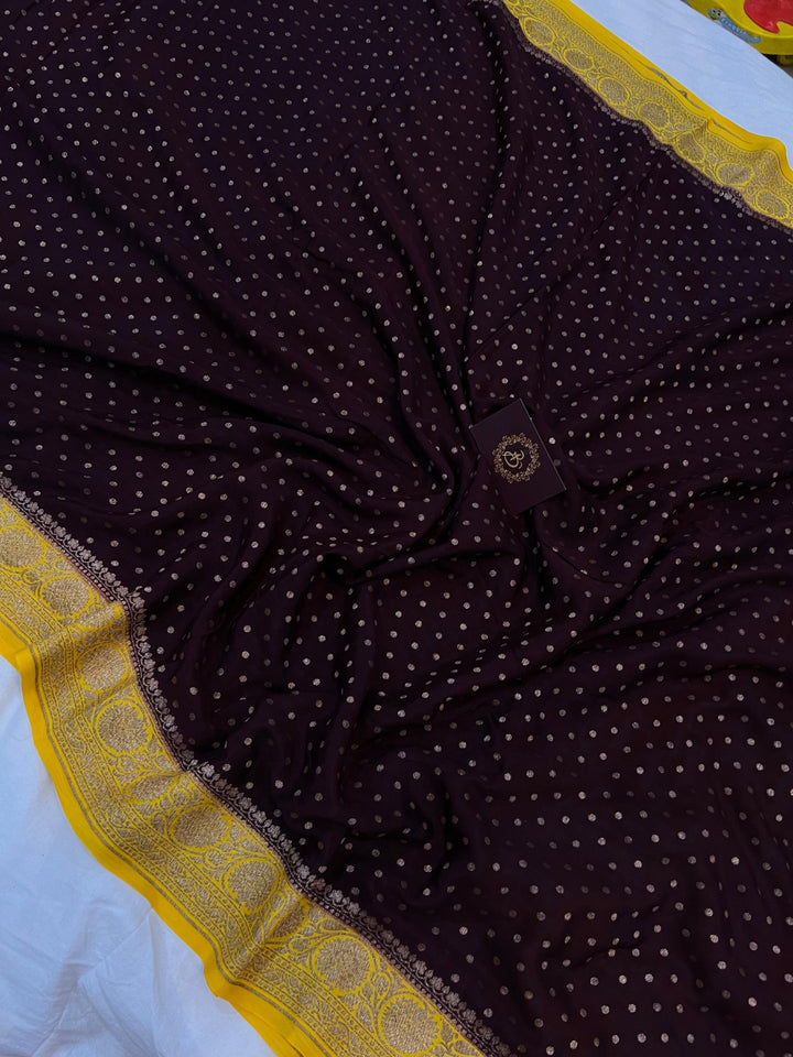 Coffee Brown Pure Banarasi Khaddi Crepe Silk Saree - Aura Benaras