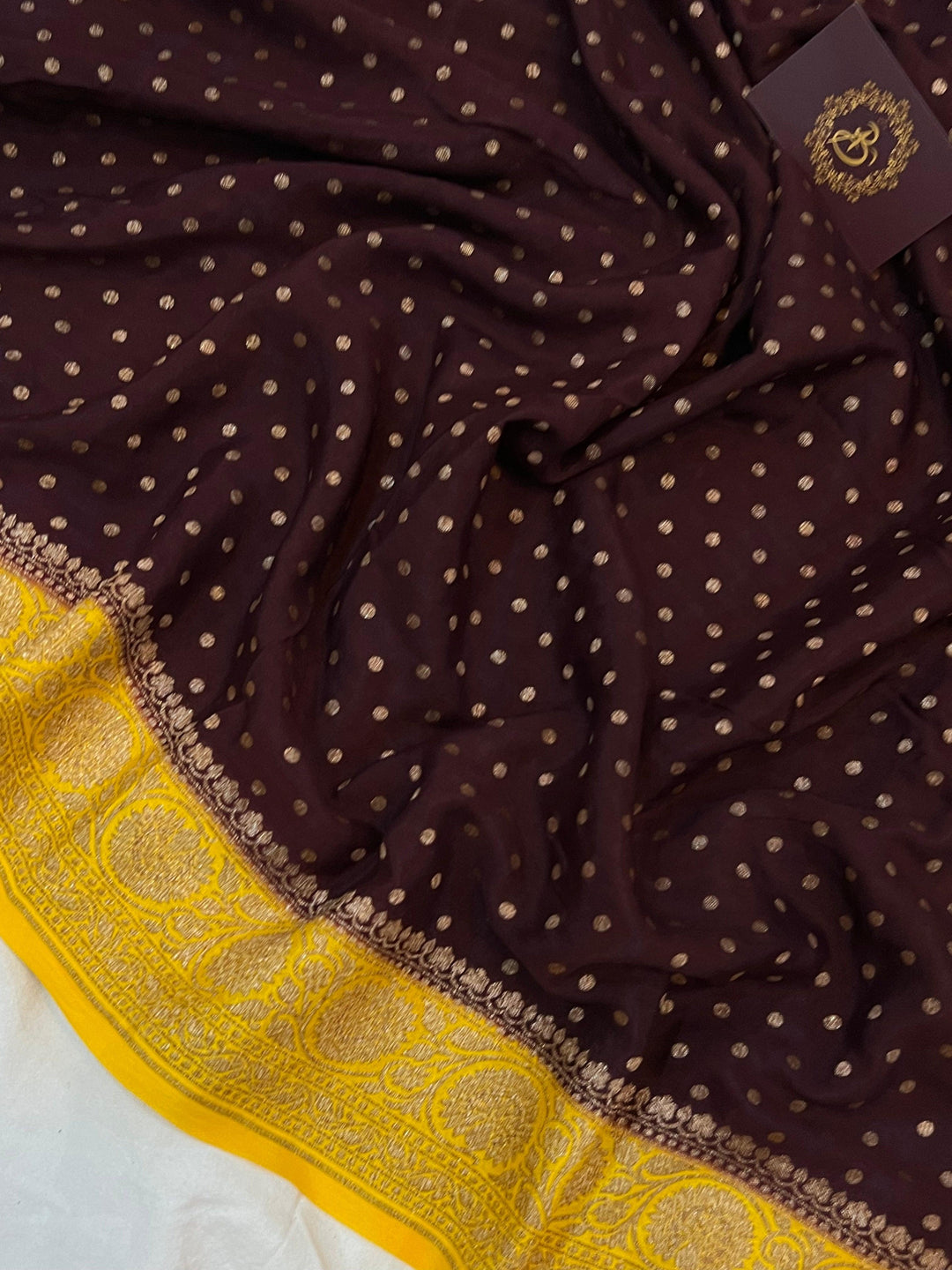 Coffee Brown Pure Banarasi Khaddi Crepe Silk Saree - Aura Benaras