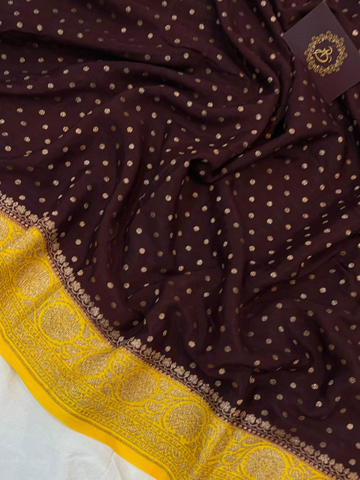 Coffee Brown Pure Banarasi Khaddi Crepe Silk Saree - Aura Benaras