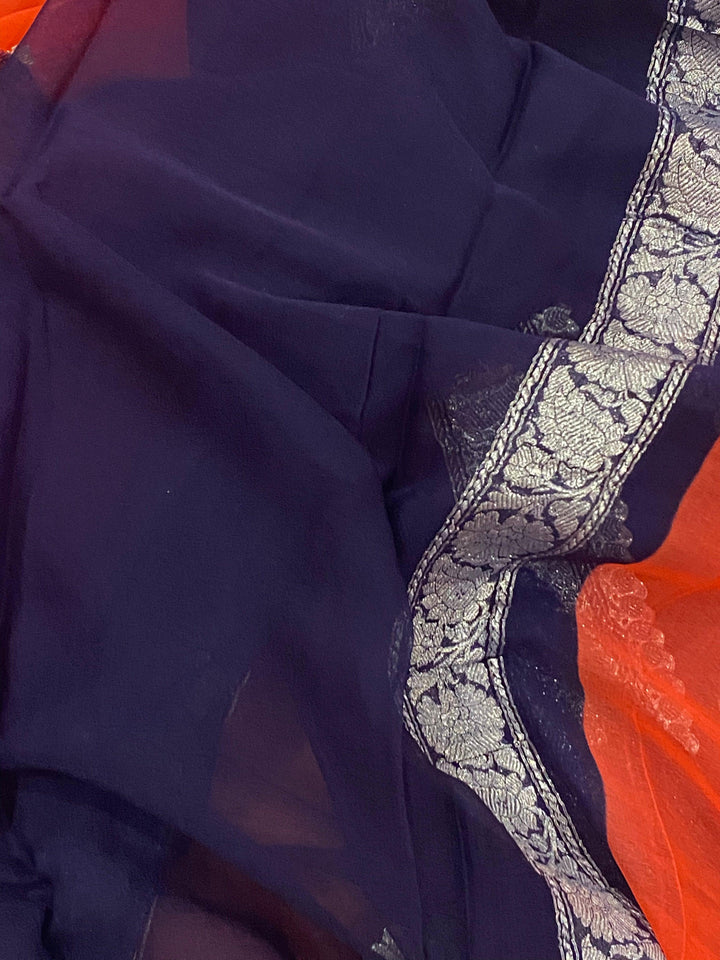 Red Banarasi Handloom Pure Georgette Silk Saree - Aura Benaras