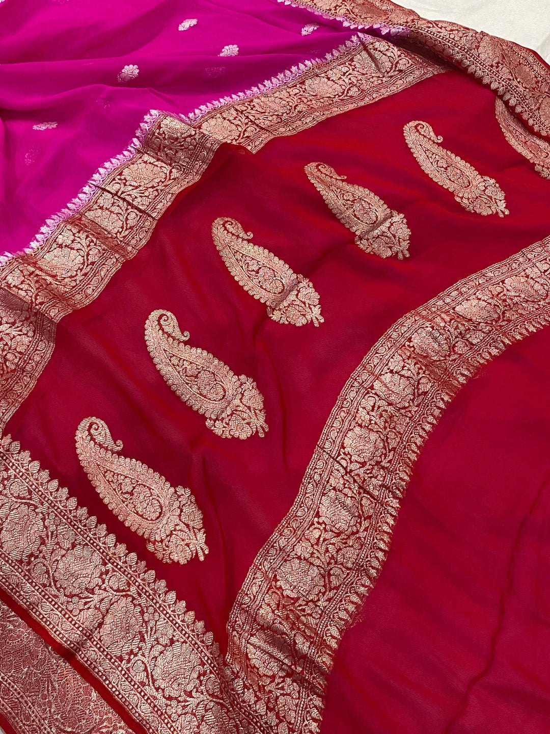 Pink Banarasi Handloom Pure Georgette Silk Saree - Aura Benaras