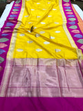 Yellow Kadwa Banarasi Handloom Pure Katan Silk Saree - Aura Benaras
