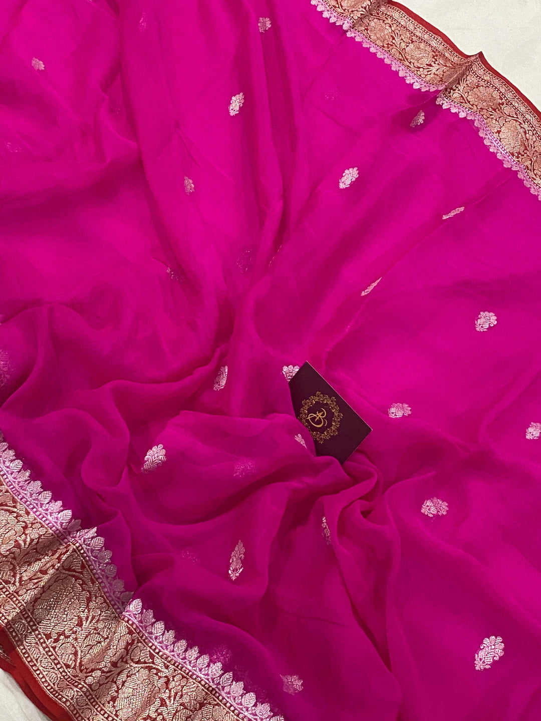 Pink Banarasi Handloom Pure Georgette Silk Saree - Aura Benaras