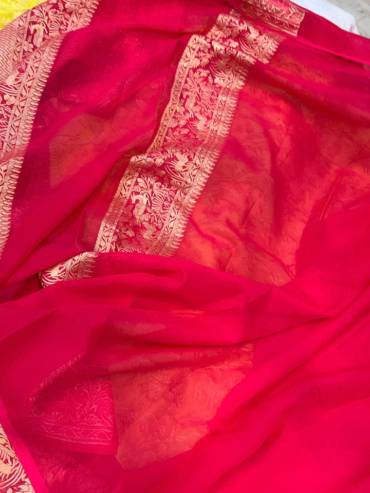 Lemon Yellow Banarasi Khaddi Georgette Saree - Aura Benaras