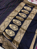 Navy Blue Meenakari Banarasi Handloom Pure Katan Silk Saree - Aura Benaras