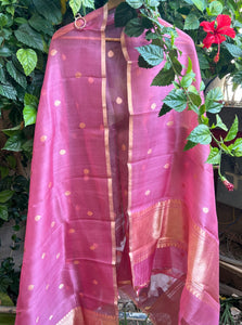 Onion Pure Banarasi Kora Silk Dupatta - Aura Benaras
