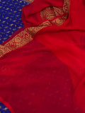 Royal Blue-Red Pure Khaddi Georgette Banarasi Handloom Saree - Aura Benaras