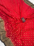 Red-Black Pure Khaddi Georgette Banarasi Handloom Saree - Aura Benaras