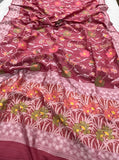  Onion Pink Banarasi Handloom Pure Tussar Georgette Silk Saree - Aura Benaras