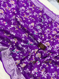  Purple Banarasi Handloom Pure Tussar Georgette Silk Saree - Aura Benaras