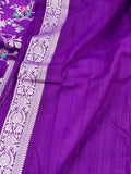 Purple Banarasi Handloom Pure Tussar Georgette Silk Saree - Aura Benaras