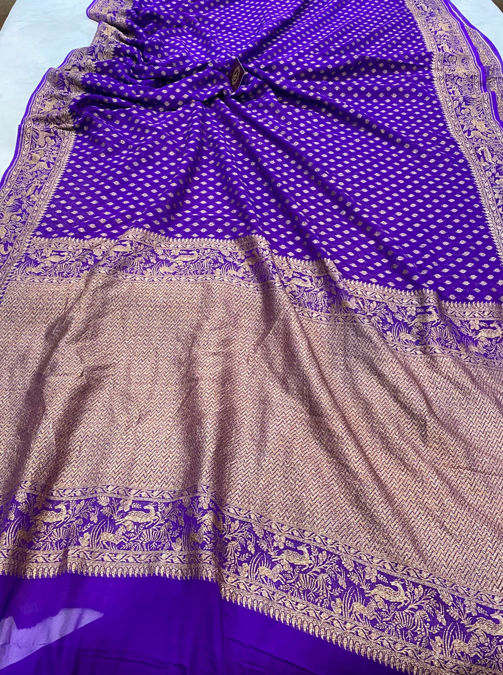 Purple Pure Banarasi Khaddi Georgette Saree - Aura Benaras