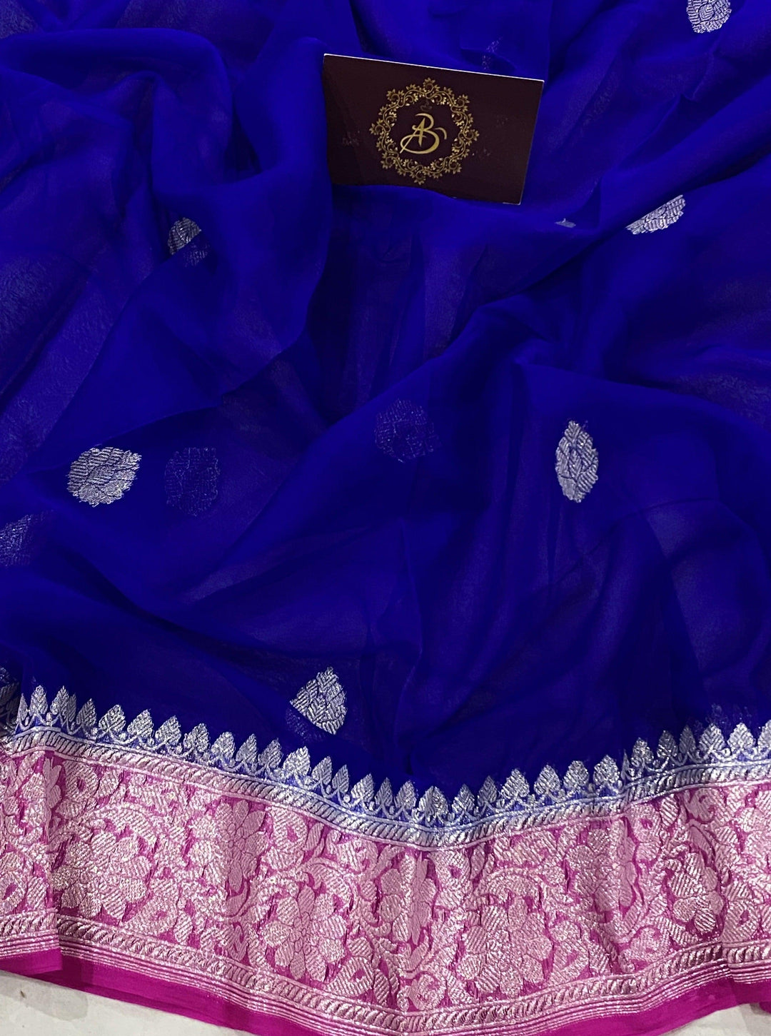 Blue Banarasi Handloom Pure Georgette Silk Saree - Aura Benaras
