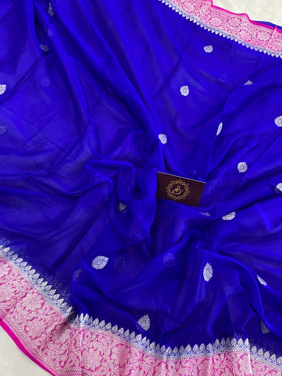 Blue Banarasi Handloom Pure Georgette Silk Saree - Aura Benaras