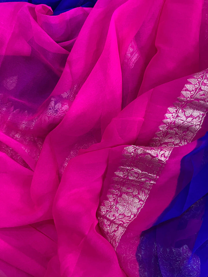 Blue Banarasi Handloom Pure Georgette Silk Saree - Aura Benaras