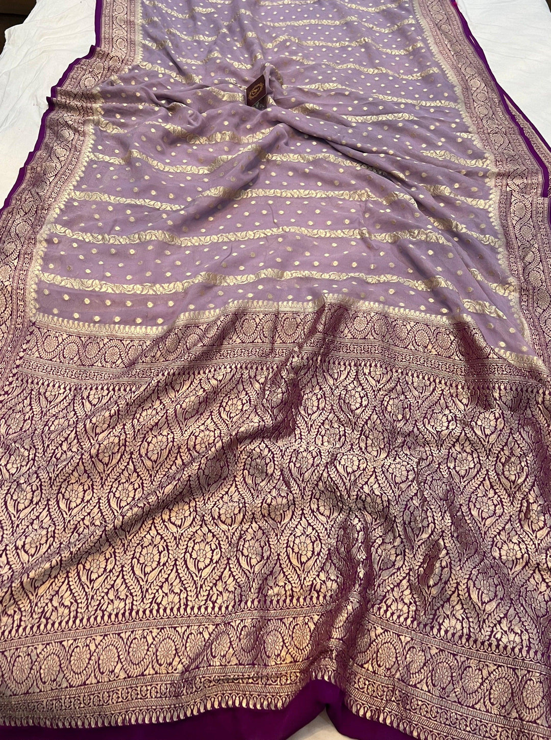 Patel Lavender Banarasi Handloom Pure Khaddi Georgette Saree