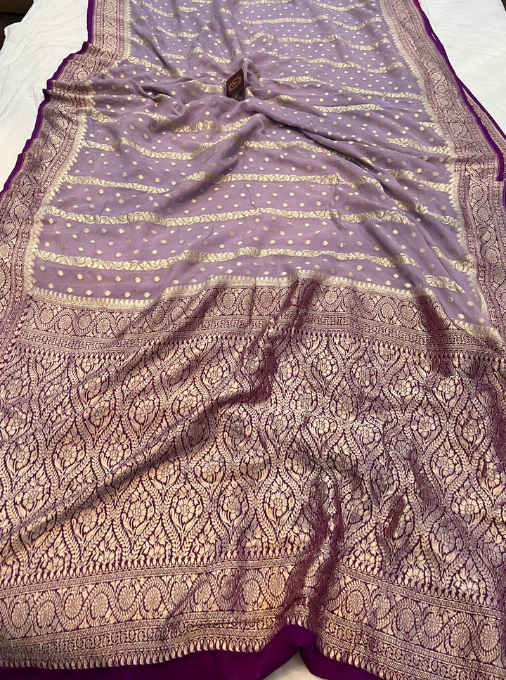 Patel Lavender Banarasi Handloom Pure Khaddi Georgette Saree