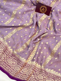 Patel Lavender Banarasi Handloom Pure Khaddi Georgette Saree - Aura Benaras