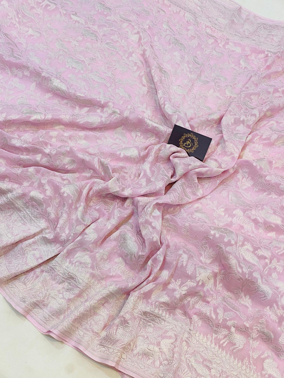 Pale pink Pure Khaddi Georgette Banarasi Handloom Saree - Aura Benaras