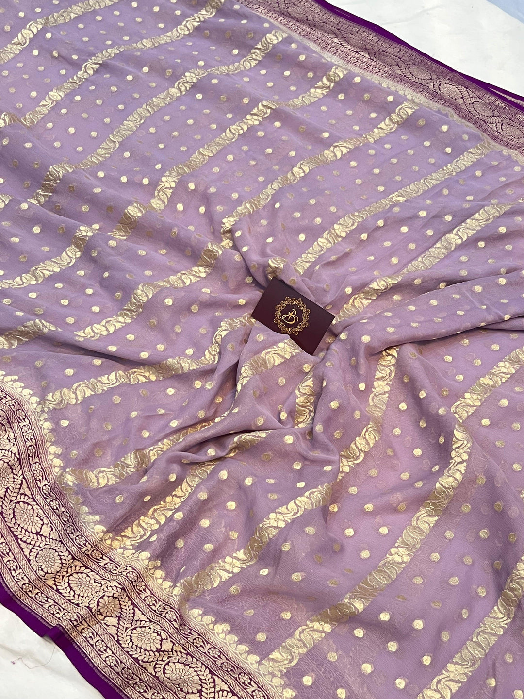 Patel Lavender Banarasi Handloom Pure Khaddi Georgette Saree - Aura Benaras