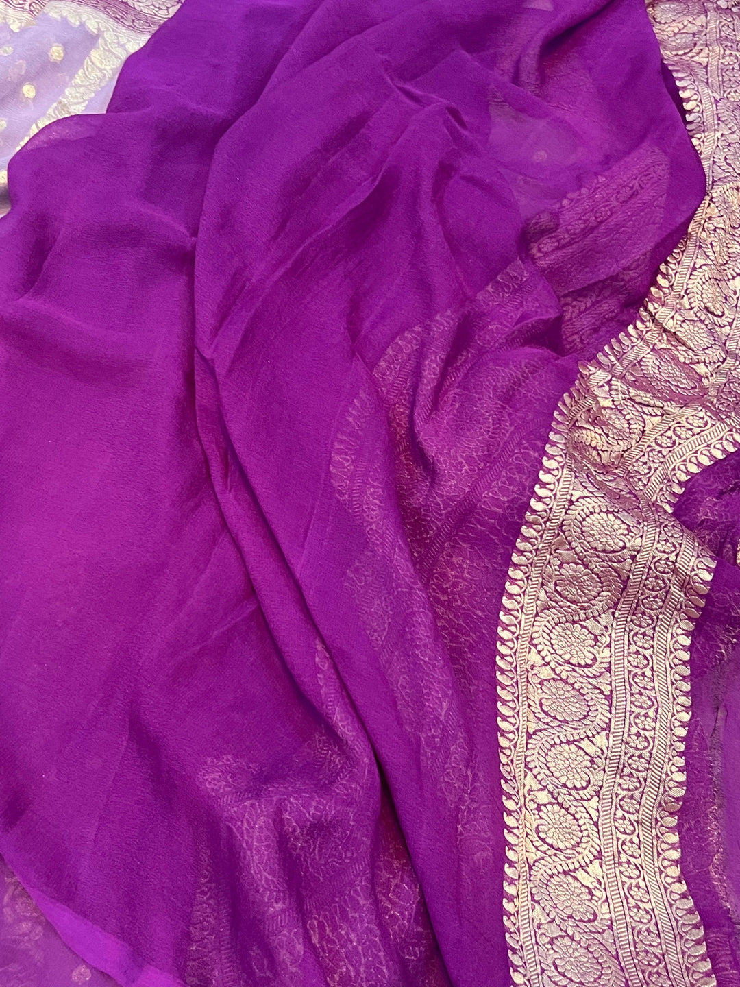 Patel Lavender Banarasi Handloom Pure Khaddi Georgette Saree - Aura Benaras