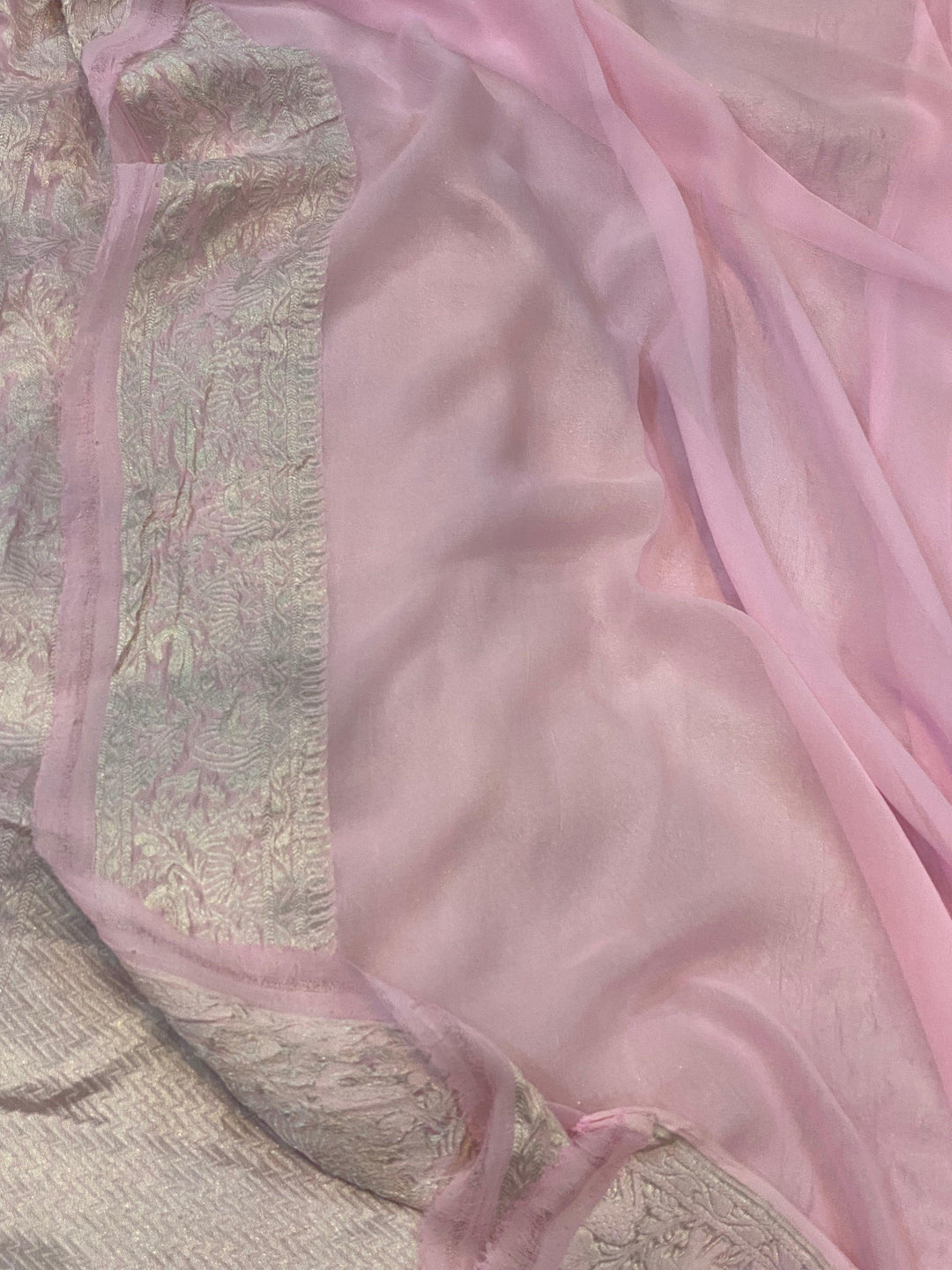 Pale pink Pure Banarasi Khaddi Georgette Saree