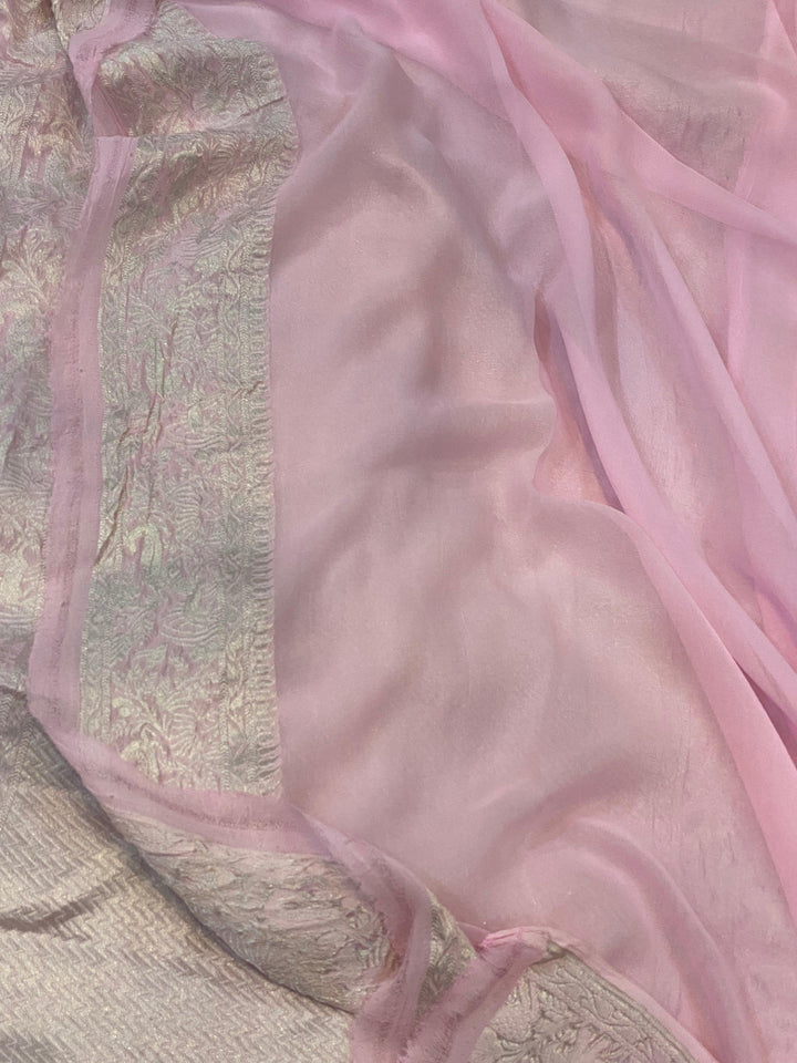 Pale pink Pure Banarasi Khaddi Georgette Saree