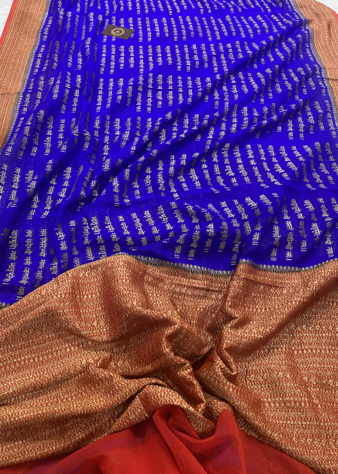 Royal Blue Banarasi Handloom Pure Georgette Silk Saree - Aura Benaras