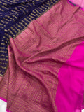 Navy Blue Banarasi Handloom Pure Georgette Silk Saree - Aura Benaras