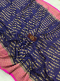 Navy Blue Banarasi Handloom Pure Georgette Silk Saree - Aura Benaras