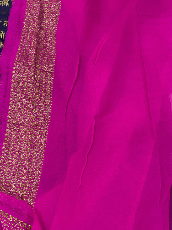 Navy Blue Banarasi Handloom Pure Georgette Silk Saree - Aura Benaras