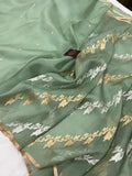 Greyish Green Banarasi Handloom Kora Silk Saree - Aura Benaras