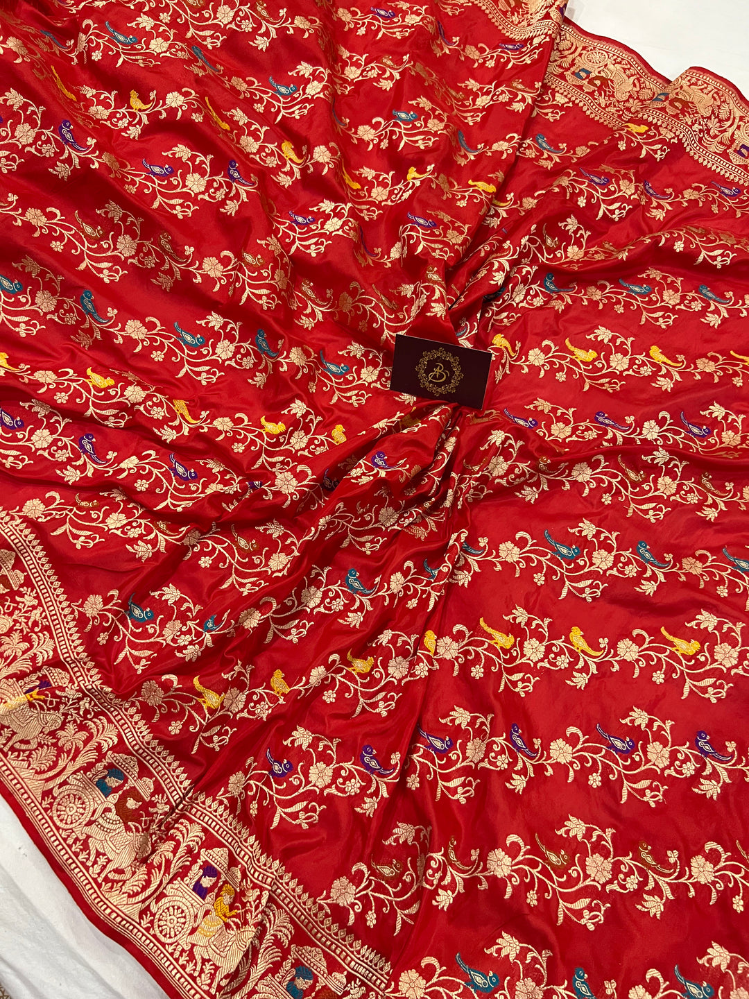 Red Jaal Pure Banarasi Handlloom Katan Silk Saree - Aura Benaras