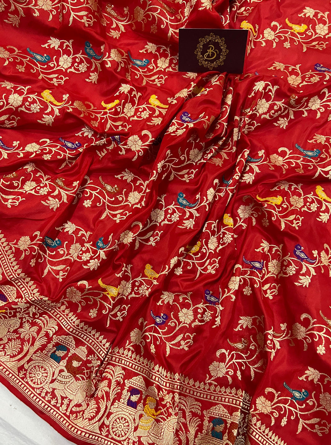 Red Jaal Pure Banarasi Handlloom Katan Silk Saree - Aura Benaras