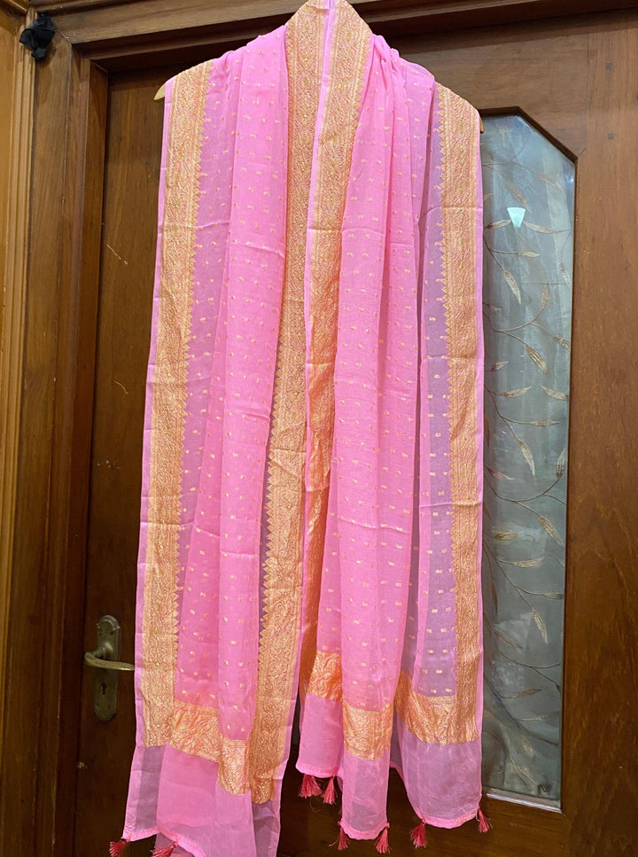 Baby Pink Pure Banarasi Khaddi Chiffon Dupatta