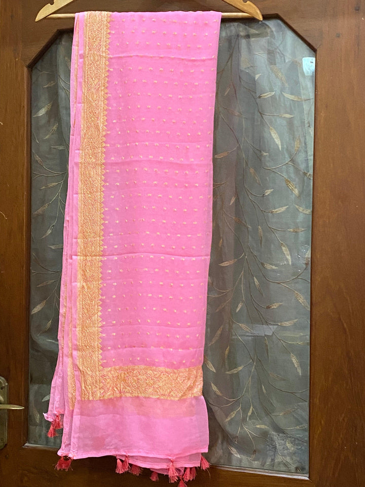 Baby Pink Pure Banarasi Khaddi Chiffon Dupatta